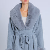 Fur Collar and Sleeve Coat - blue, womens jacket collection