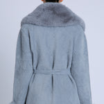 Fur Collar and Sleeve Coat - blue, womens jacket collection