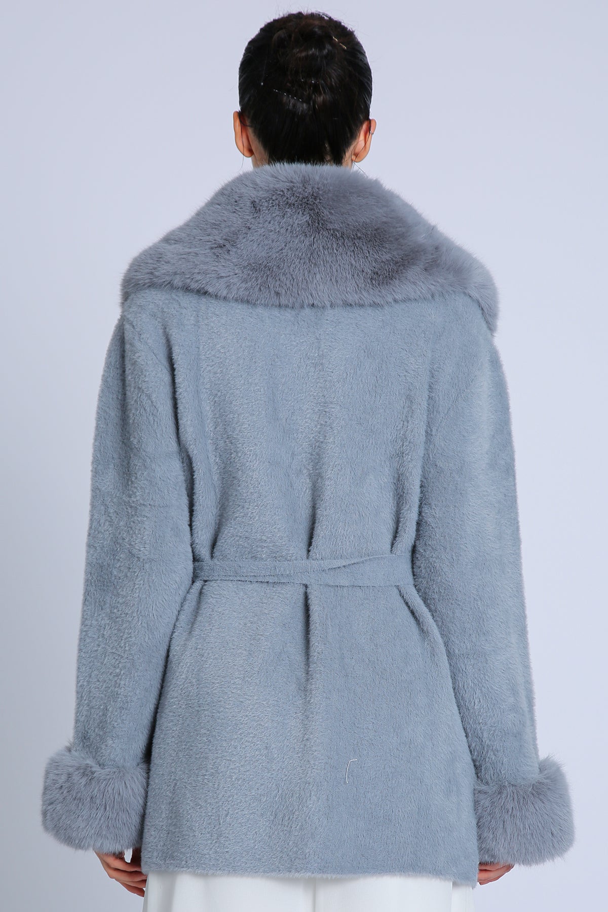 Fur Collar and Sleeve Coat - blue, womens jacket collection