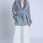 Fur Collar and Sleeve Coat - blue, womens jacket collection