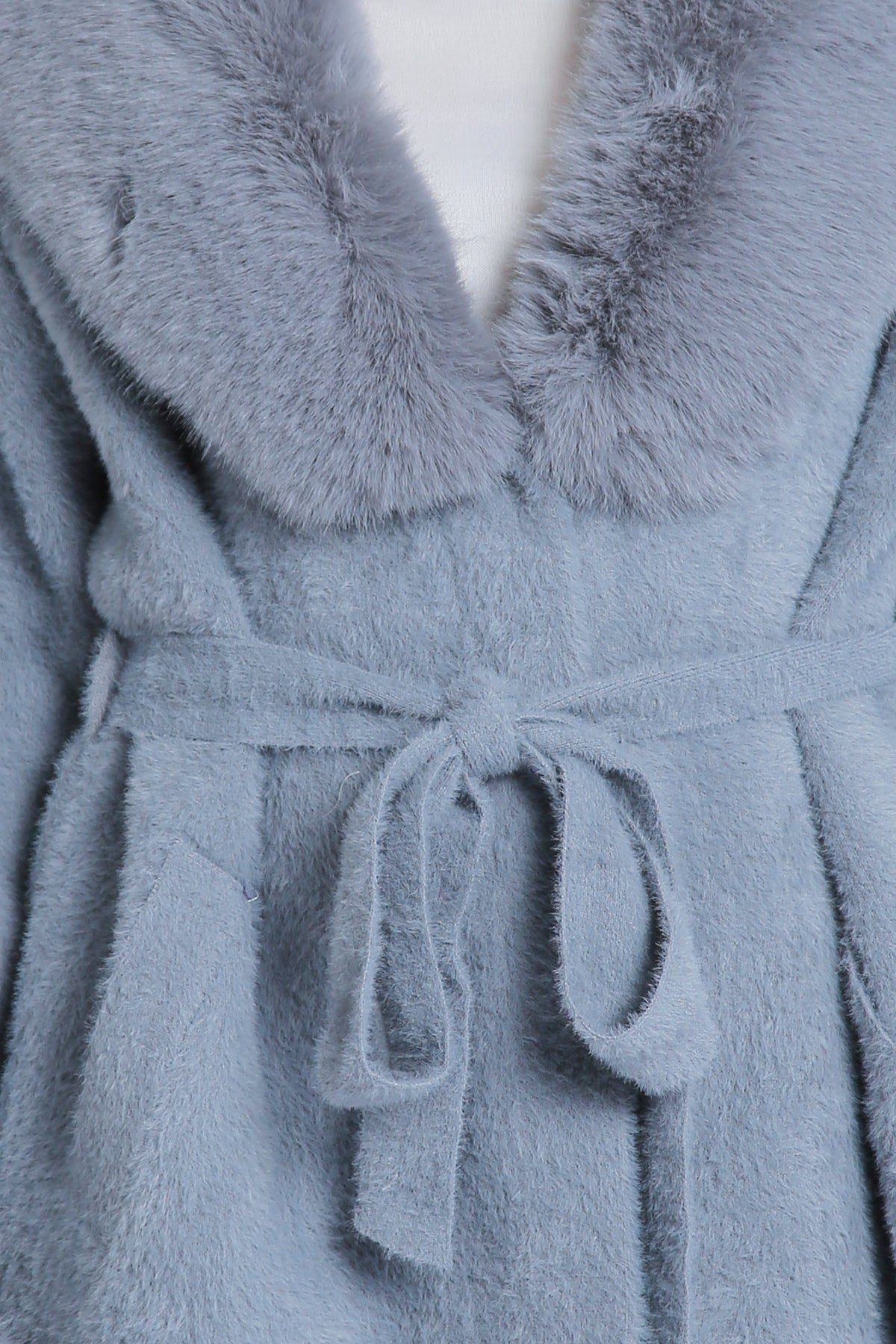 Fur Collar and Sleeve Coat - blue, womens jacket collection