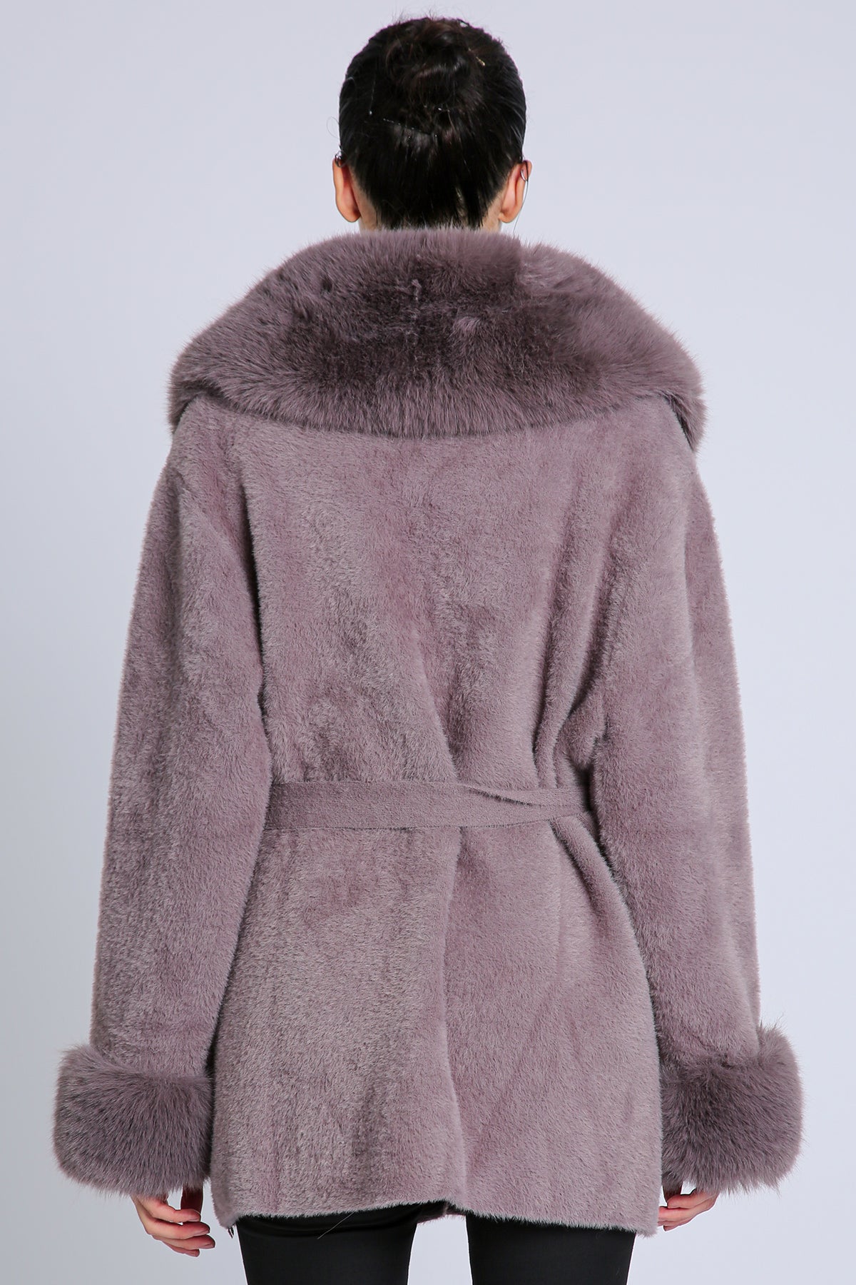 Fur Collar and Sleeve Coat - mauve, womens jacket collection