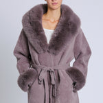 Fur Collar and Sleeve Coat - mauve, womens jacket collection