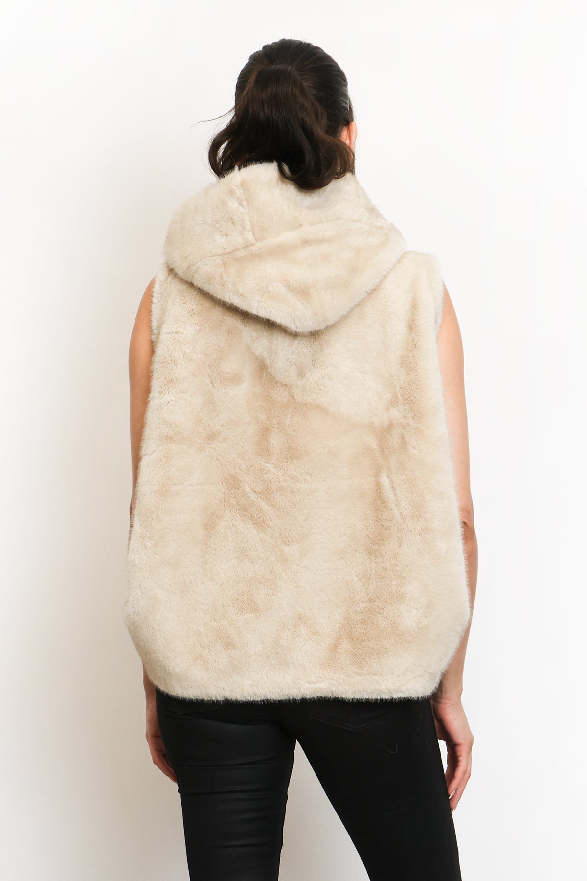 Fur Vest With Hood - ivory, womens vest collection