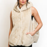Fur Vest With Hood - ivory, womens vest collection