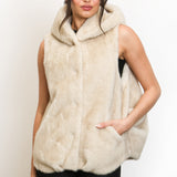Fur Vest With Hood - ivory, womens vest collection