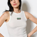 Embroidered Ozzy Olive Bread Tank - off white, womens tank top collection