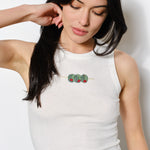 Embroidered Ozzy Olive Bread Tank - off white, womens tank top collection