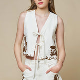 Floral Front Tie Embroidered Vest