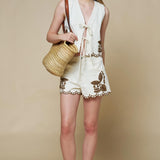 Floral Front Tie Embroidered Vest