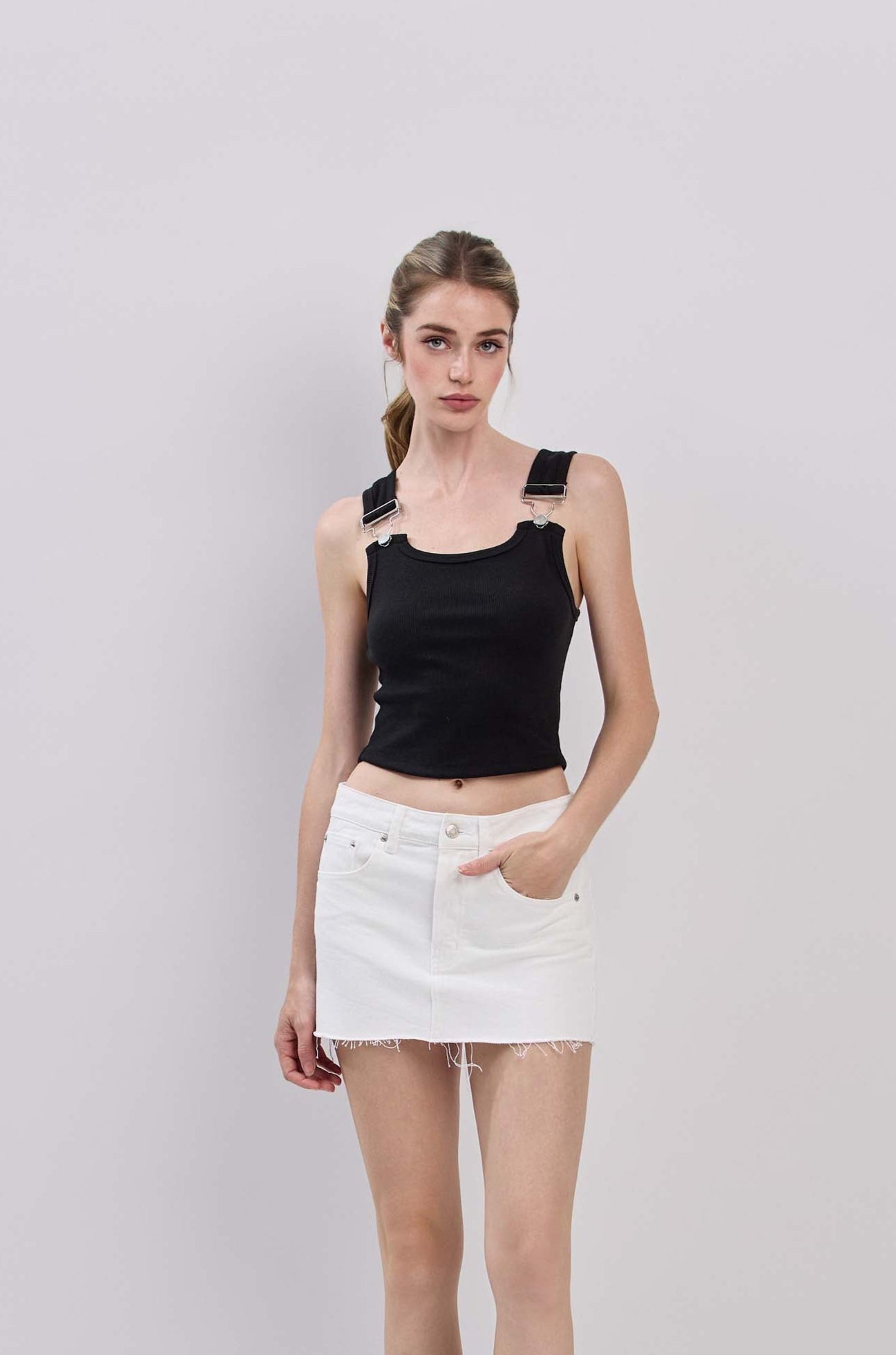 Rib Buckle Strap Tank - Black, Women's Tank Top Collection