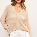 V Neck Zip Up Front Sweater