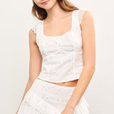 Tied Back Eyelet Lace Cap Sleeve Top