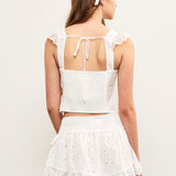 Tied Back Eyelet Lace Cap Sleeve Top