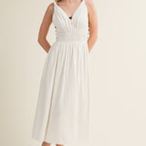 Sleeveless Gauze Midi Dress With Bead Detail