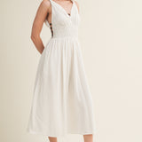 Sleeveless Gauze Midi Dress With Bead Detail
