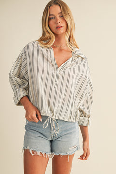 Stripe Shirt With Drawstring Waist