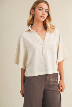 Short Sleeve Flowy V Neck Top