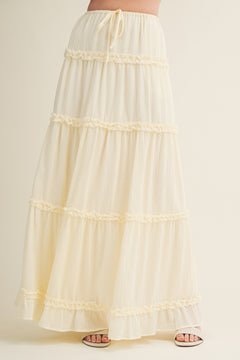 Tiered Ruffle Trim Maxi Skirt