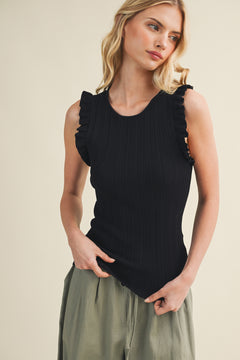Ribbed Ruffle Sleeve Top