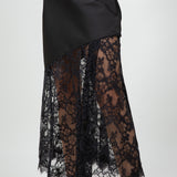 Satin and Lace Midi Skirt - black, womens skirt collection