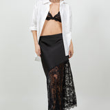 Satin and Lace Midi Skirt - black, womens skirt collection