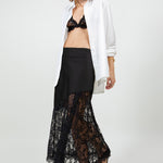 Satin and Lace Midi Skirt - black, womens skirt collection