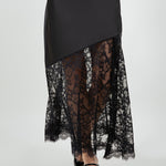 Satin and Lace Midi Skirt - black, womens skirt collection