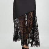 Satin and Lace Midi Skirt - black, womens skirt collection