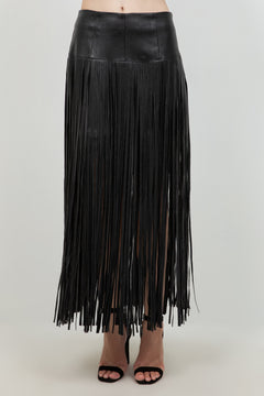Faux Leather Skirt With Fringe Accent