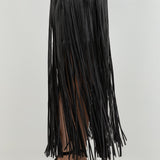 Faux Leather Skirt With Fringe Accent