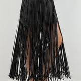 Faux Leather Skirt With Fringe Accent