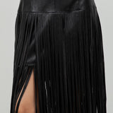 Faux Leather Skirt With Fringe Accent