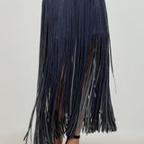 Faux Leather Skirt With Fringe Accent