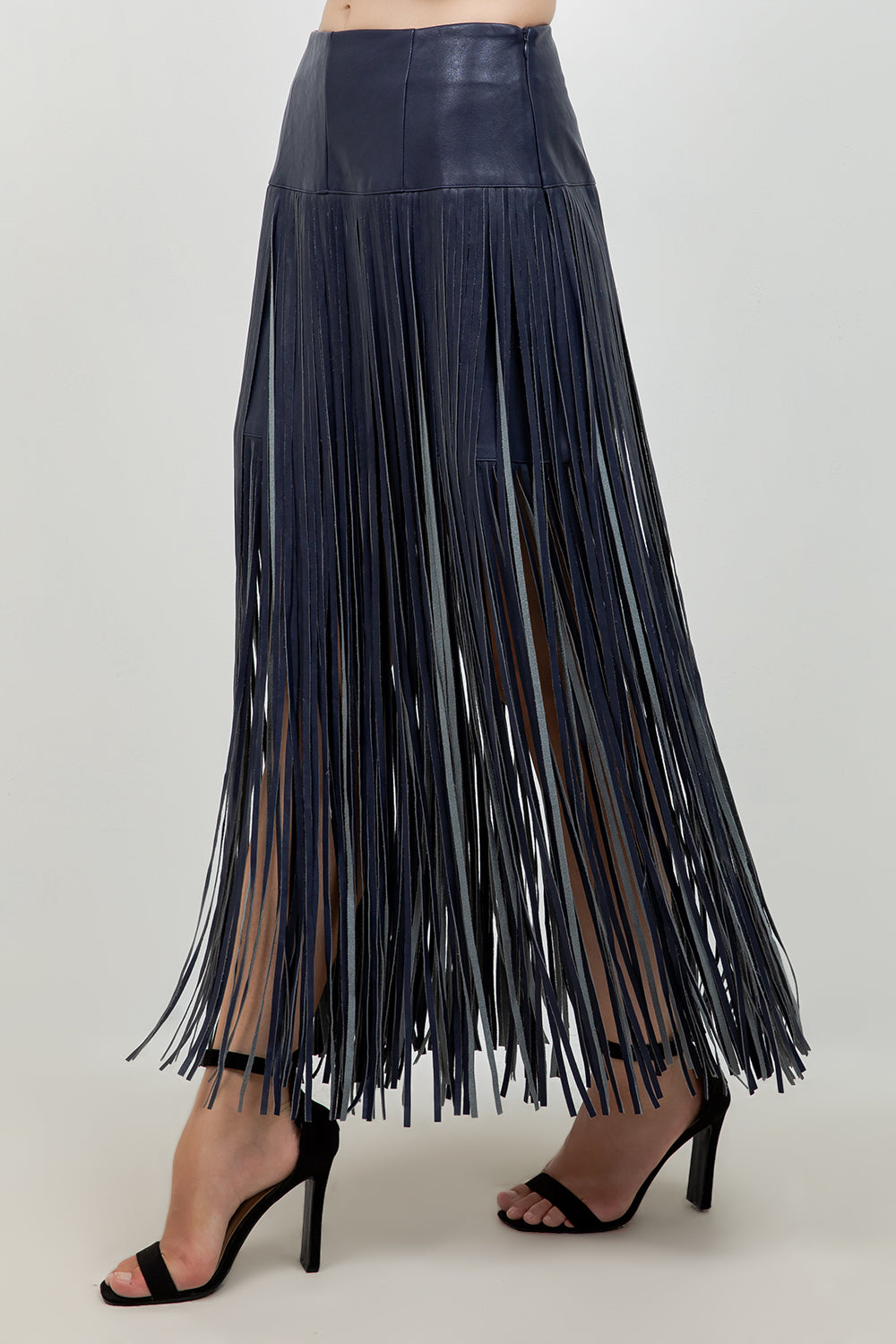 Faux Leather Skirt With Fringe Accent