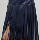 Faux Leather Skirt With Fringe Accent