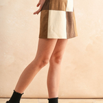 Patchwork Faux Suede Mini Skirt - brown combo, womens skirt collection