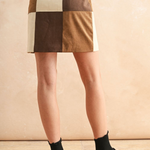 Patchwork Faux Suede Mini Skirt - brown combo, womens skirt collection