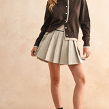Pleated Mini Skirt With Velvet Trim - stone, womens skirt collection
