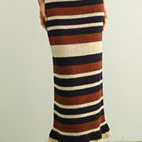 Color Block Ruffle Hem Knit Skirt