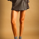 Faux Leather Wrap Skort