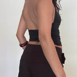 Halter V Neck Open Back Sleeveless Top - black, womens top collection