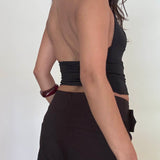 Halter V Neck Open Back Sleeveless Top - black, womens top collection