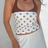 Polka Dot Mesh Halter Top