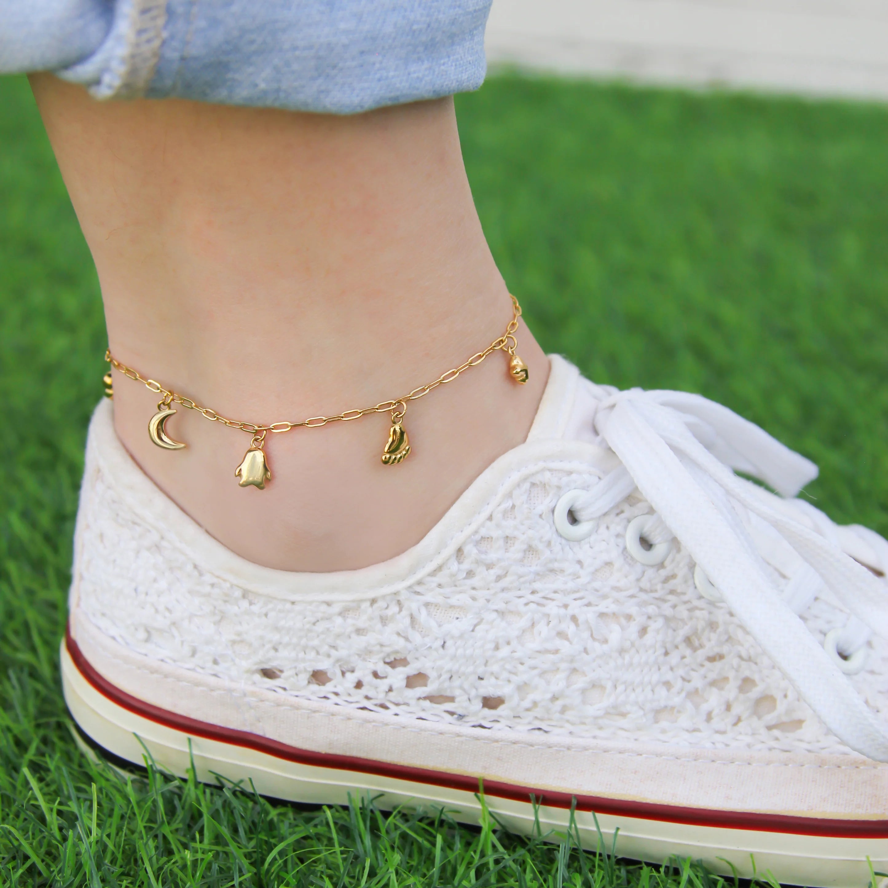 Moon Flower Anklet - gold, womens anklet collection 