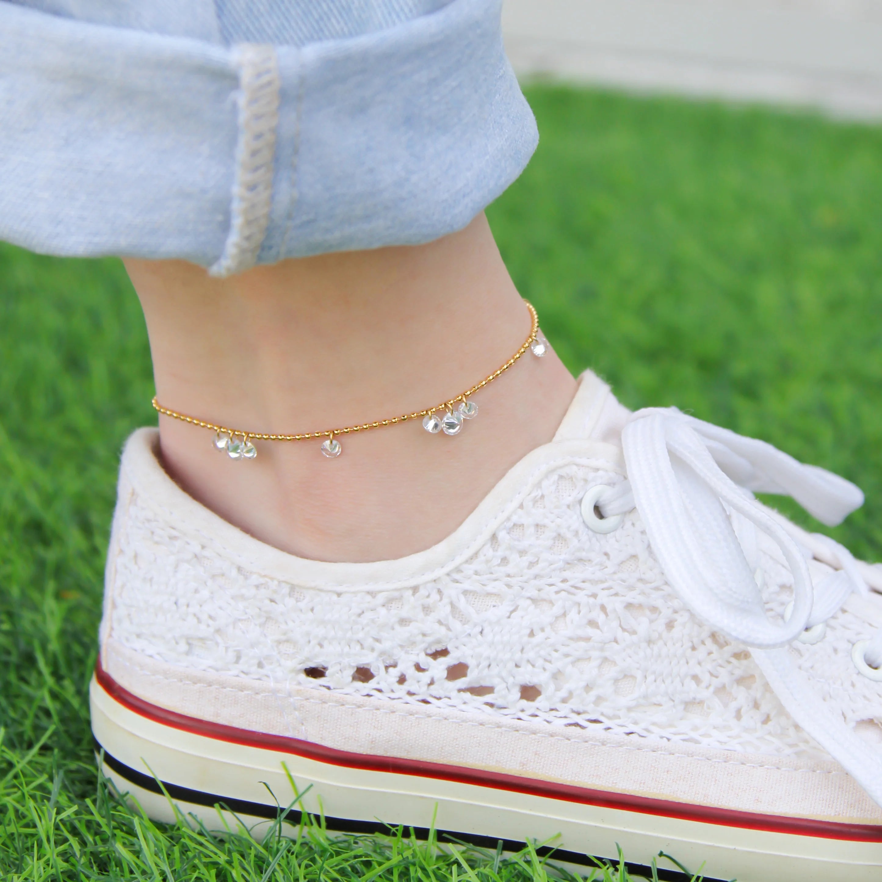 Dangling Stone Anklet - gold, womens anklet collection