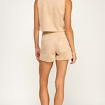 Faux Suede Button Wrap Skort - sand, womens skort/matching set collection
