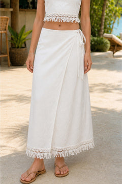 Fringe Detail Wrap Skirt