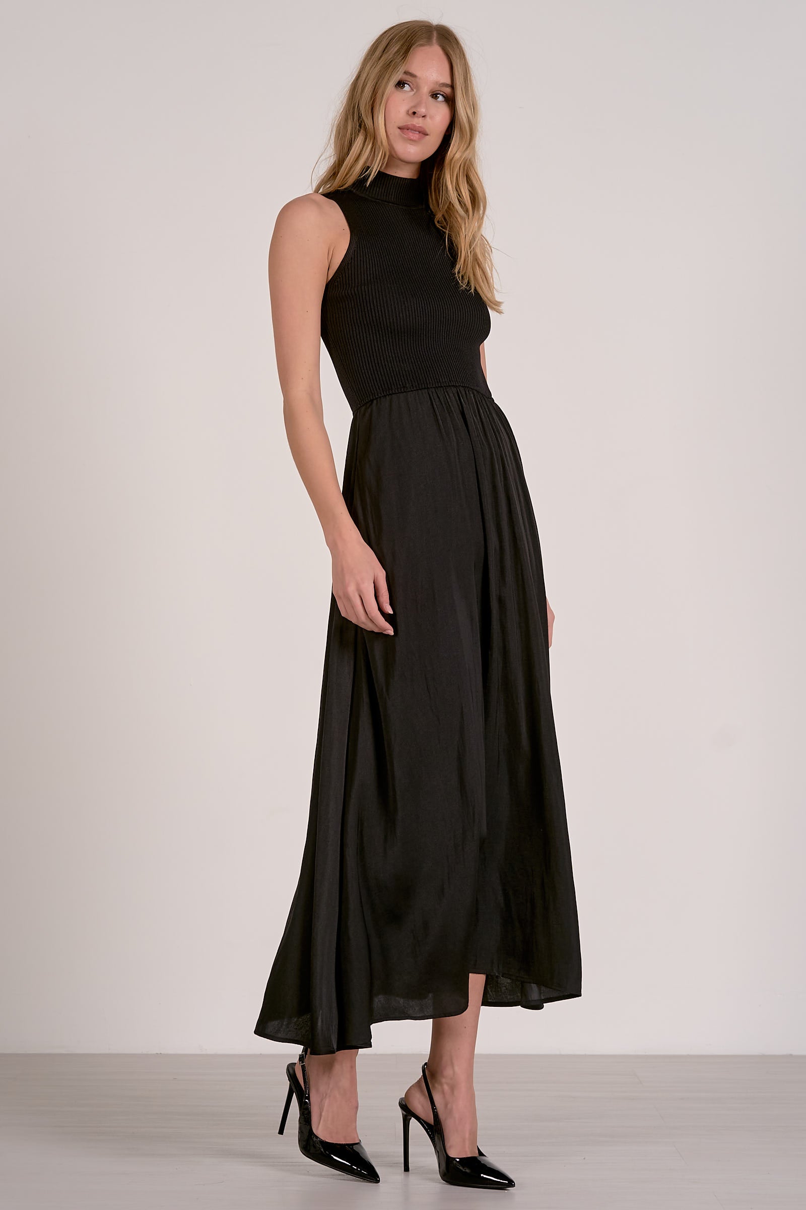 Maxi Mock Neck Sleeveless Dress - black, womens dress collection