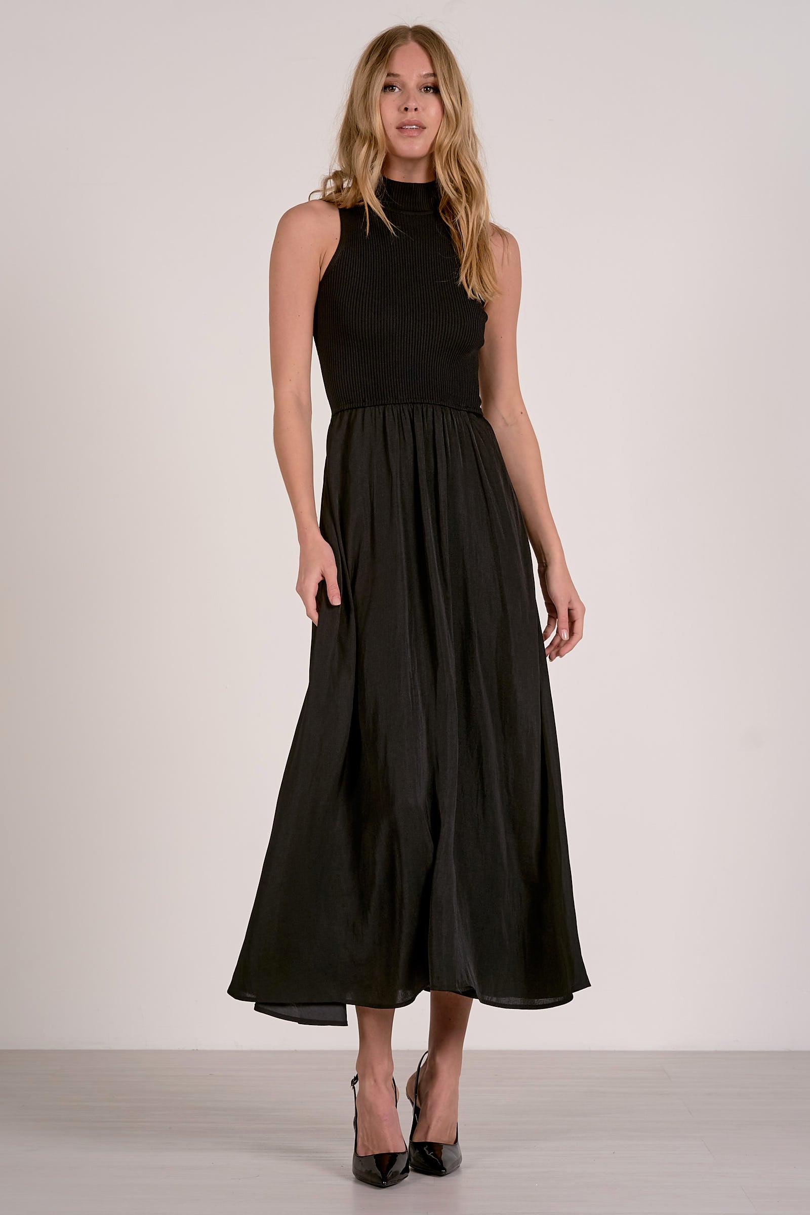 Maxi Mock Neck Sleeveless Dress - black, womens dress collection